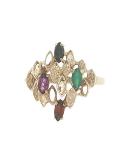 Vintage 9ct Gold Emerald, Sapphire, Amethyst and Garnet Ring - Image 2