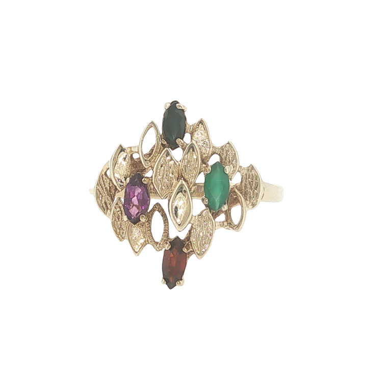 Vintage 9ct Gold Emerald, Sapphire, Amethyst and Garnet Ring - Image 2