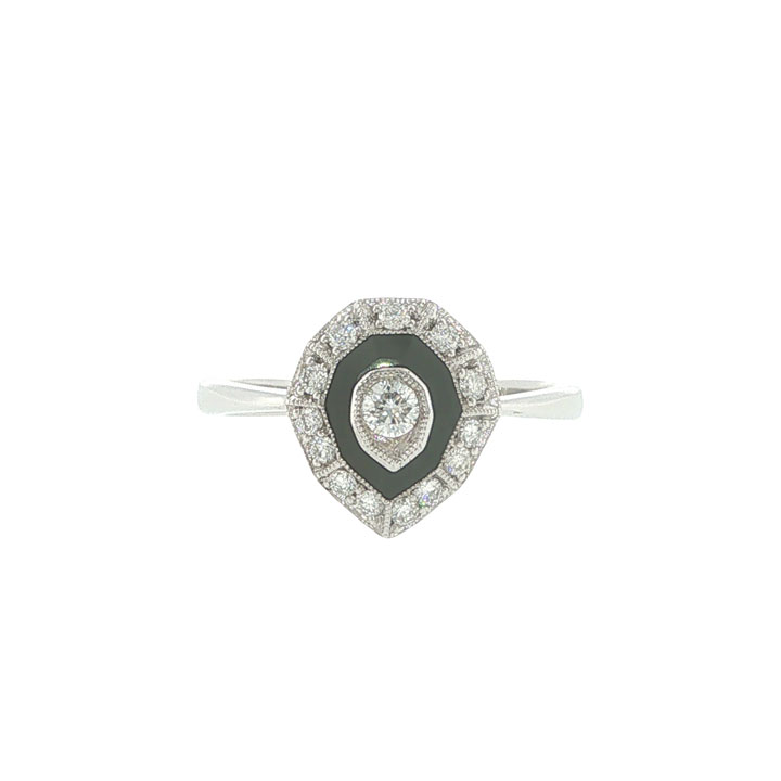 18ct White Gold Diamond & Black Onyx Cluster Ring - Image 2