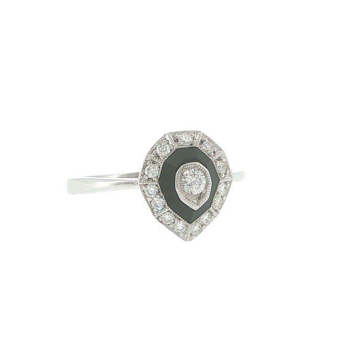 18ct White Gold Diamond & Black Onyx Cluster Ring - Image 7