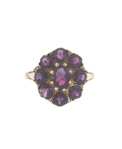 Vintage 9ct Yellow Gold Amethyst Cluster Ring - London 1975 - Image 2