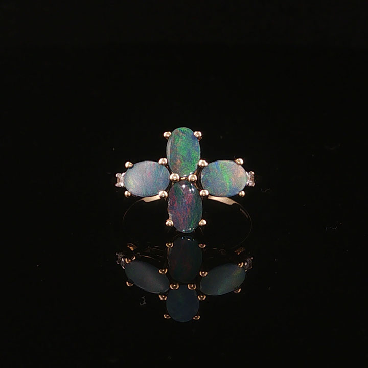 9ct Yellow Gold Opal Doublet & White Topaz Cluster Ring – Size J