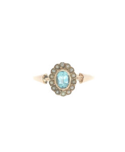Alternative view of Antique 9ct Yellow Gold Blue Topaz Pearl Cluster Ring Size M 1/2