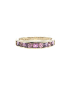 9ct Yellow Gold Amethyst and Pink Topaz Band Ring