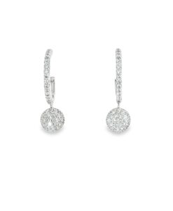 Sterling Silver Pavé CZ Hoop & Disc Drop Earrings