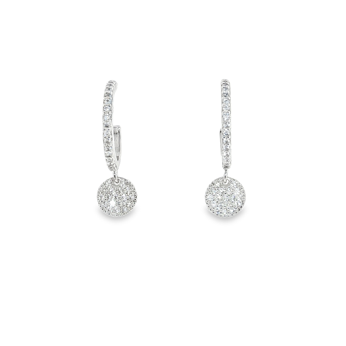 Sterling Silver Pavé CZ Hoop & Disc Drop Earrings
