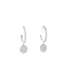 Sterling Silver Pavé CZ Hoop & Disc Drop Earrings