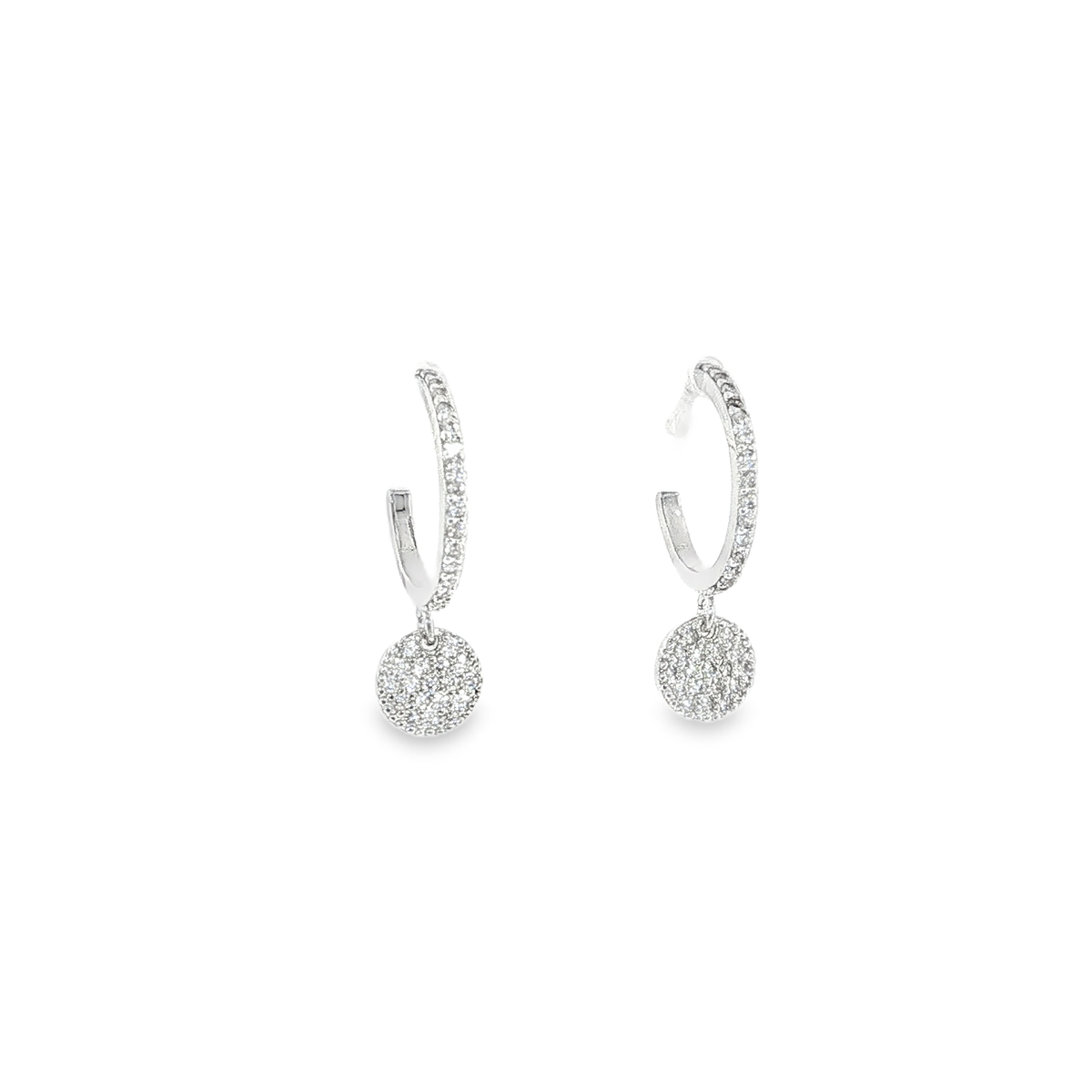 Sterling Silver Pavé CZ Hoop & Disc Drop Earrings