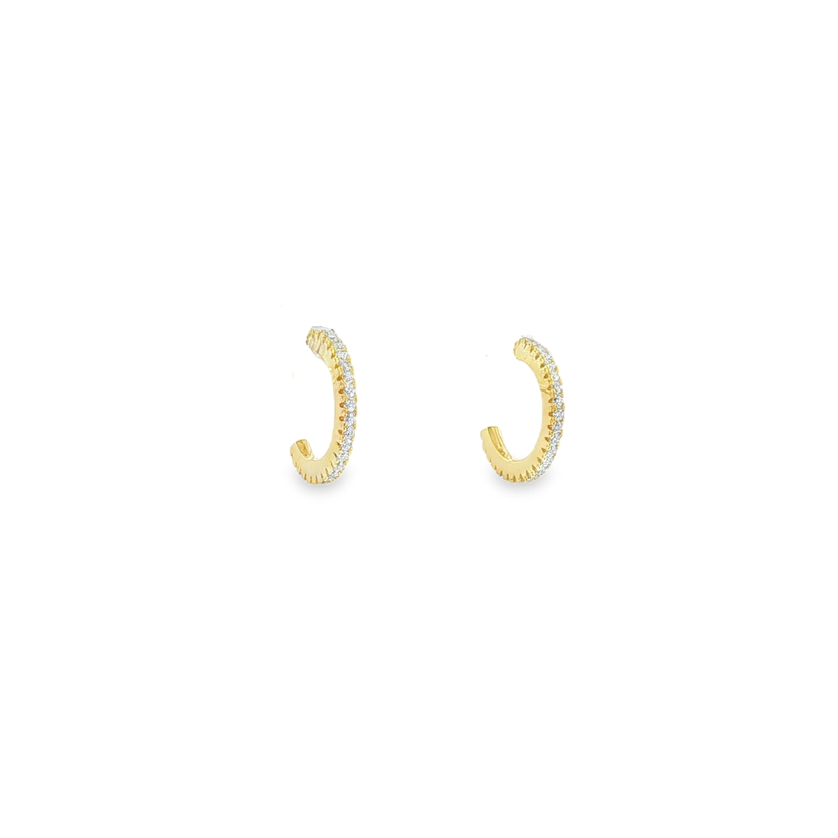 Sterling Silver Small Gold Plated Pavé Hoop Earrings