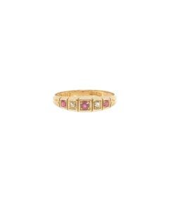 Antique 18ct Yellow Gold Diamond & Ruby Band Ring