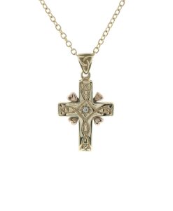 Vintage CYMRU 9ct Welsh Gold Celtic Diamond Cross Necklace