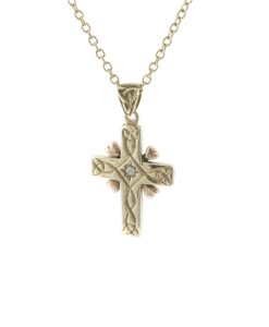 Vintage CYMRU 9ct Welsh Gold Celtic Diamond Cross Necklace
