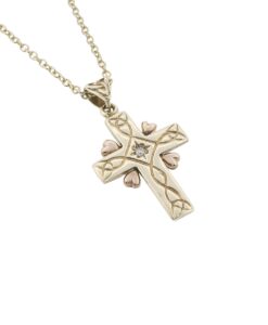 Vintage CYMRU 9ct Welsh Gold Celtic Diamond Cross Necklace