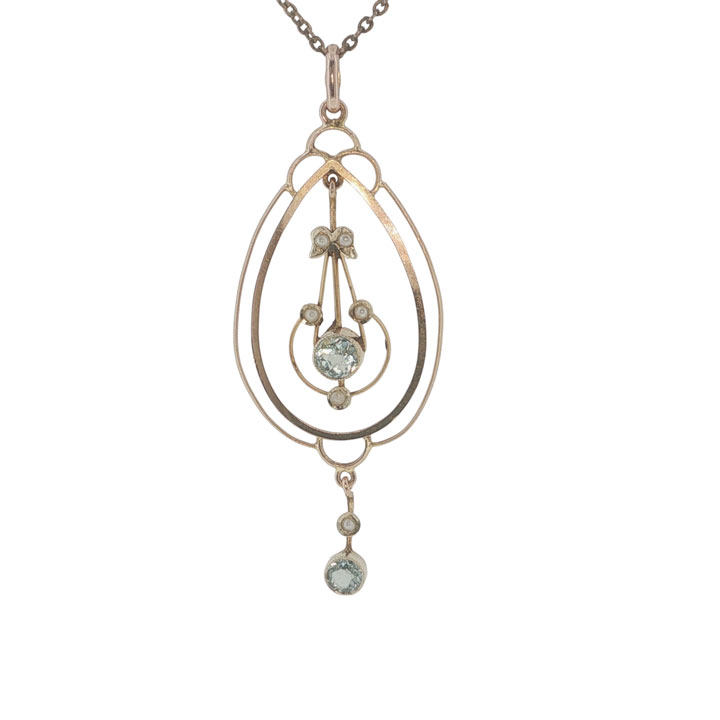 Antique 9ct Gold Aquamarine & Seed Pearl Pendant