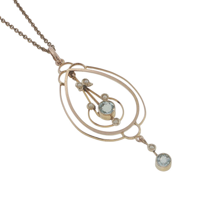 Antique 9ct Gold Aquamarine & Seed Pearl Pendant