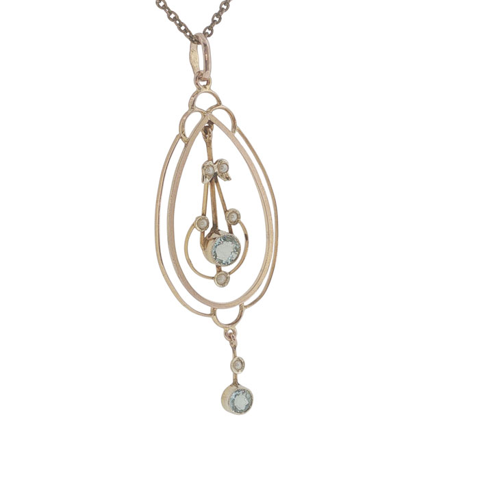 Antique 9ct Gold Aquamarine & Seed Pearl Pendant