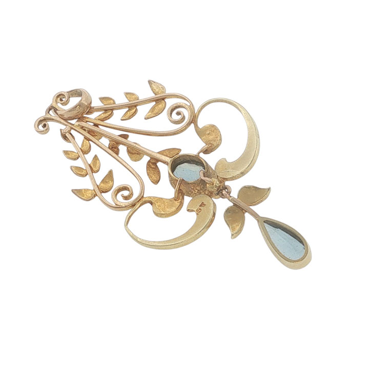 Antique Edwardian 15ct Gold Aquamarine & Seed Pearl Lavalier Pendant