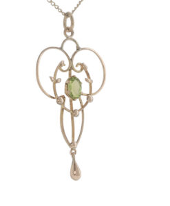 Antique Edwardian 9ct Yellow Gold Peridot Lavalier Pendant Necklace