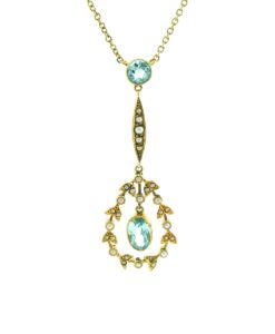 Antique Edwardian Aquamarine Lavalier Necklace