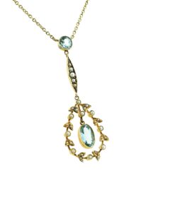 Antique Edwardian Aquamarine Lavalier Necklace