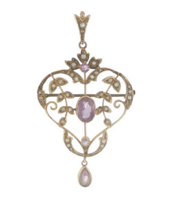 9ct Yellow Gold Amethyst & Seed Pearl Pendant