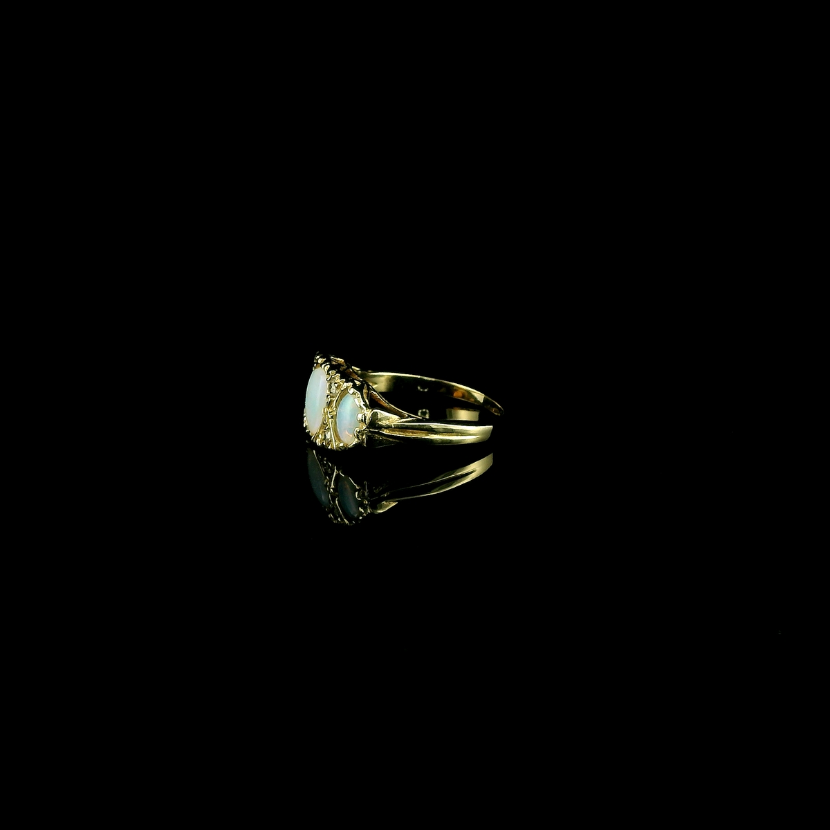9ct Gold Opal and Diamond Boat Ring