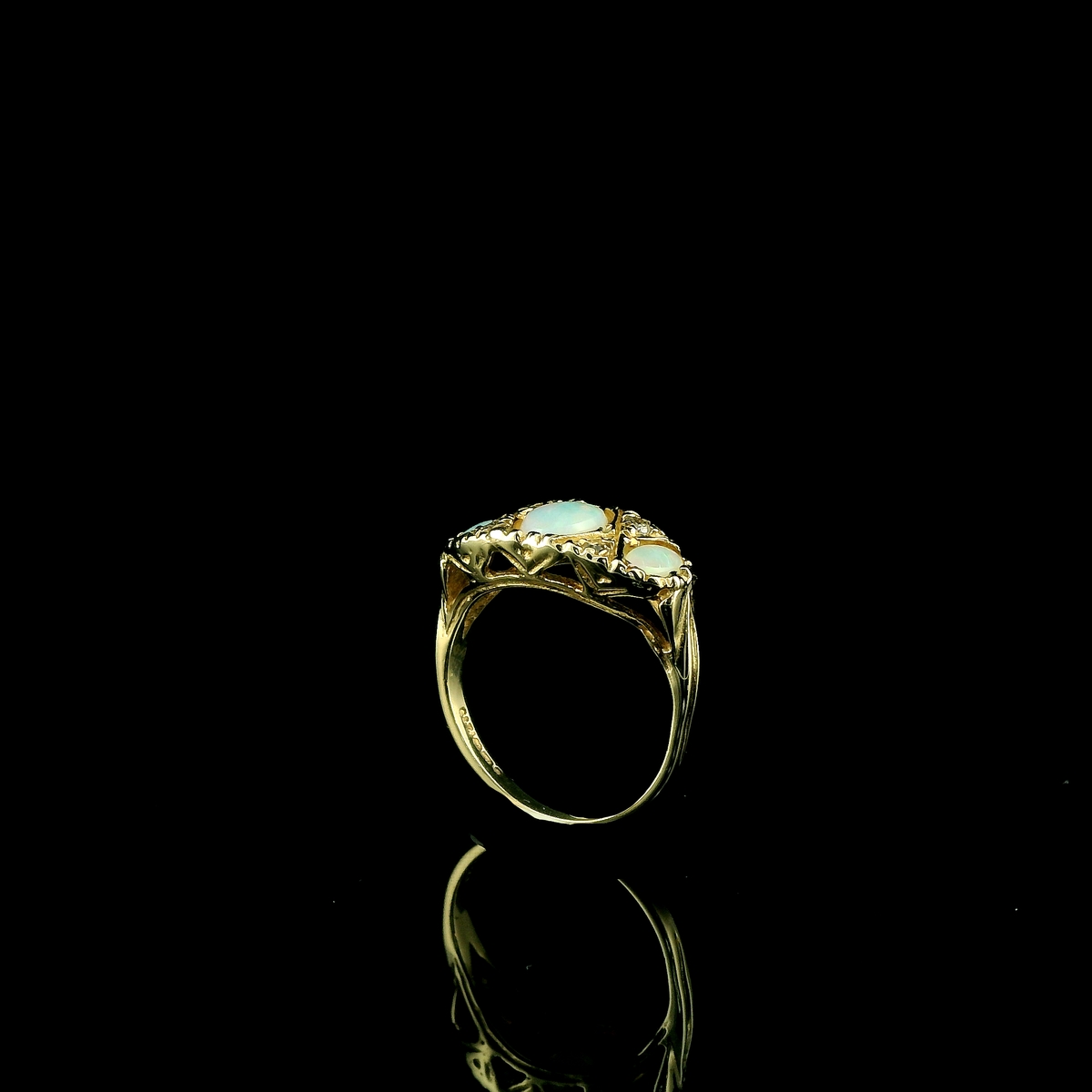 9ct Gold Opal and Diamond Boat Ring