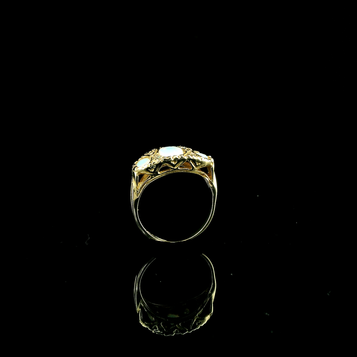 9ct Gold Opal and Diamond Boat Ring