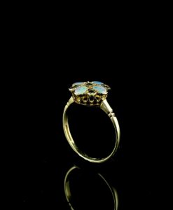 9ct Gold Opal & Sapphire Floral Cluster Ring