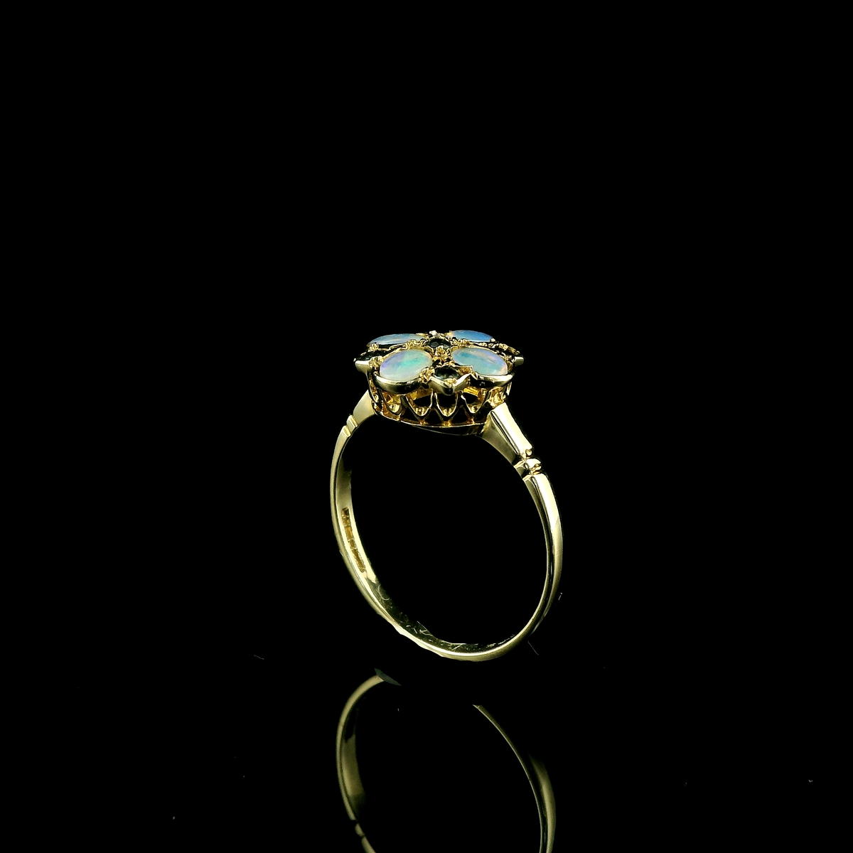 9ct Gold Opal & Sapphire Floral Cluster Ring