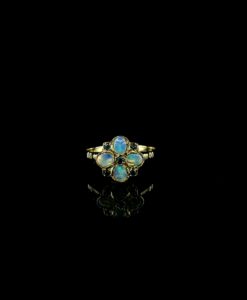 9ct Gold Opal & Sapphire Floral Cluster Ring