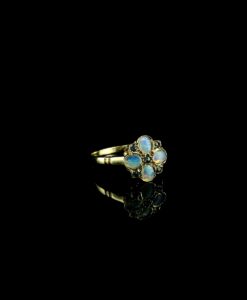 9ct Gold Opal & Sapphire Floral Cluster Ring