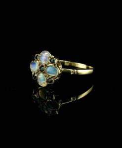 9ct Gold Opal & Sapphire Floral Cluster Ring