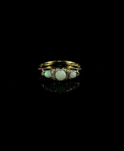 Vintage 9ct Gold Opal and Diamond Boat Ring