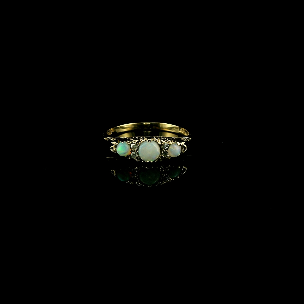 Vintage 9ct Gold Opal and Diamond Boat Ring