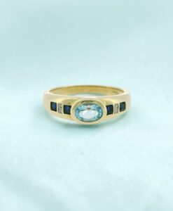 9ct Gold Aquamarine Sapphire Diamond Ring