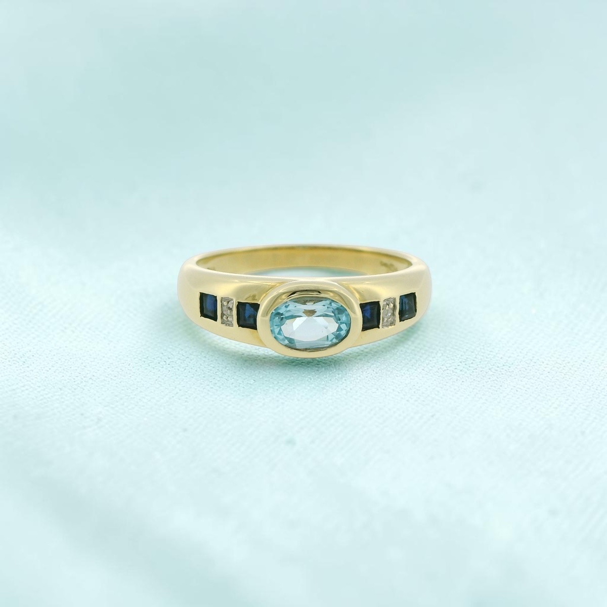 9ct Gold Aquamarine Sapphire Diamond Ring
