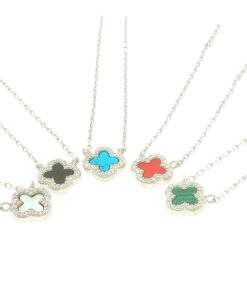 Sterling Silver Pavé CZ Four-Leaf Clover Pendant Necklace