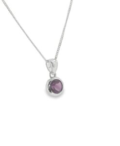 Sterling Silver Amethyst Round Pendant with Chain