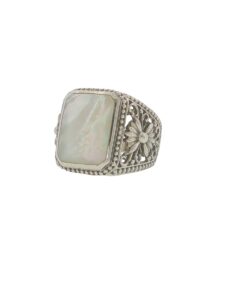 Sterling Silver Mother of Pearl Floral Filigree Ring