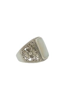 Sterling Silver Mother of Pearl Floral Filigree Ring