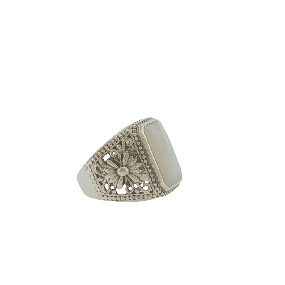 Sterling Silver Mother of Pearl Floral Filigree Ring