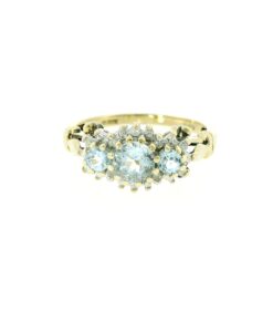 9ct Yellow Gold Diamond and Aquamarine Cluster Ring