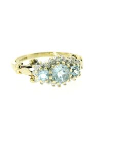 9ct Yellow Gold Diamond and Aquamarine Cluster Ring