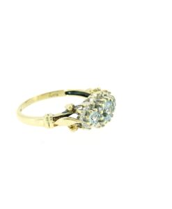 9ct Yellow Gold Diamond and Aquamarine Cluster Ring
