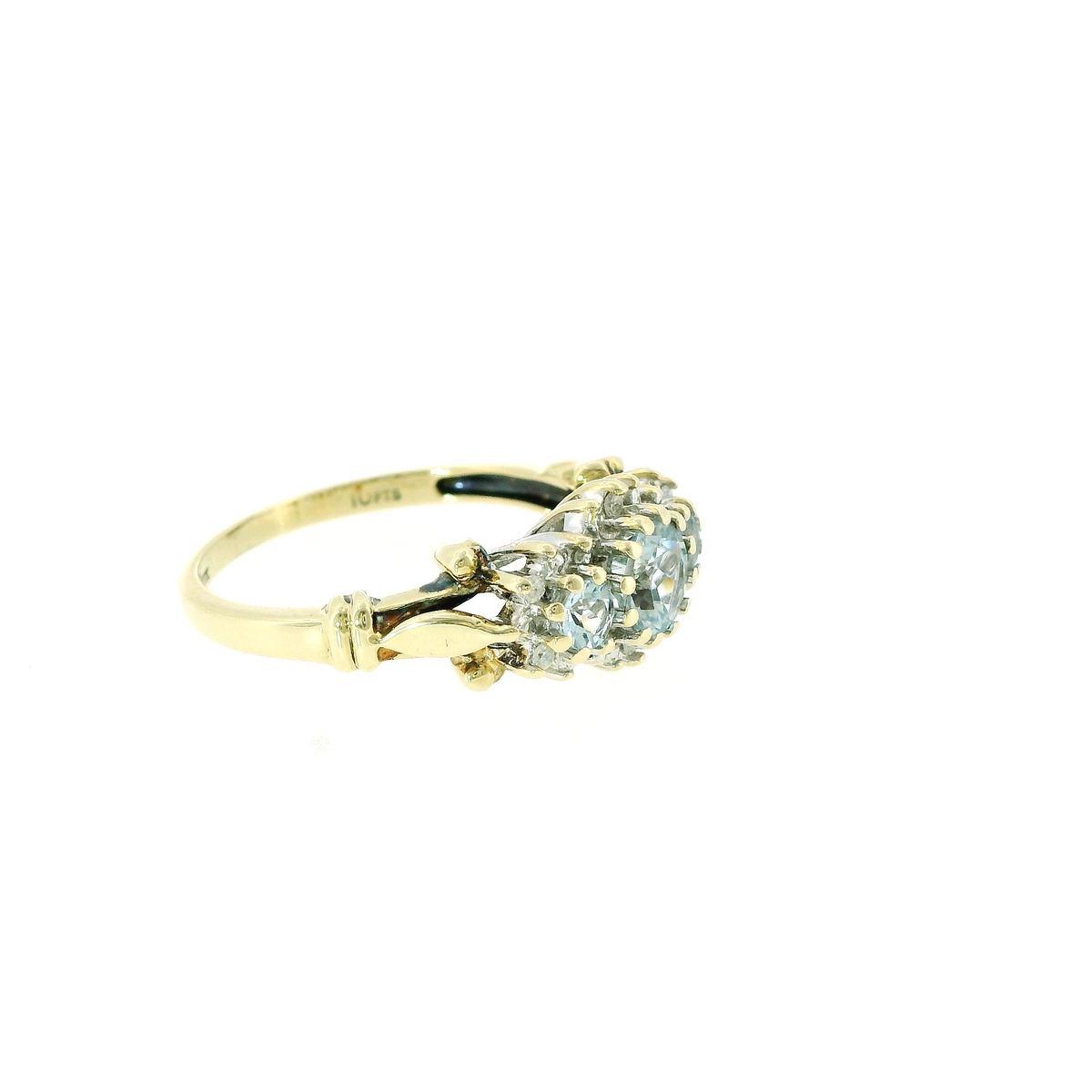 9ct Yellow Gold Diamond and Aquamarine Cluster Ring