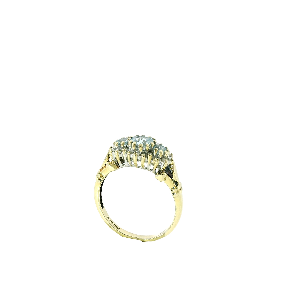 9ct Yellow Gold Diamond and Aquamarine Cluster Ring